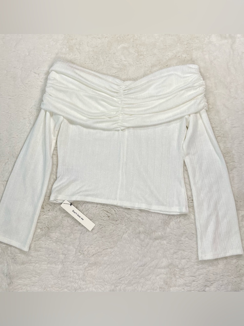 Reformation White Off-the-Shoulder Ruched Ribbed Top - Picture 4 of 7